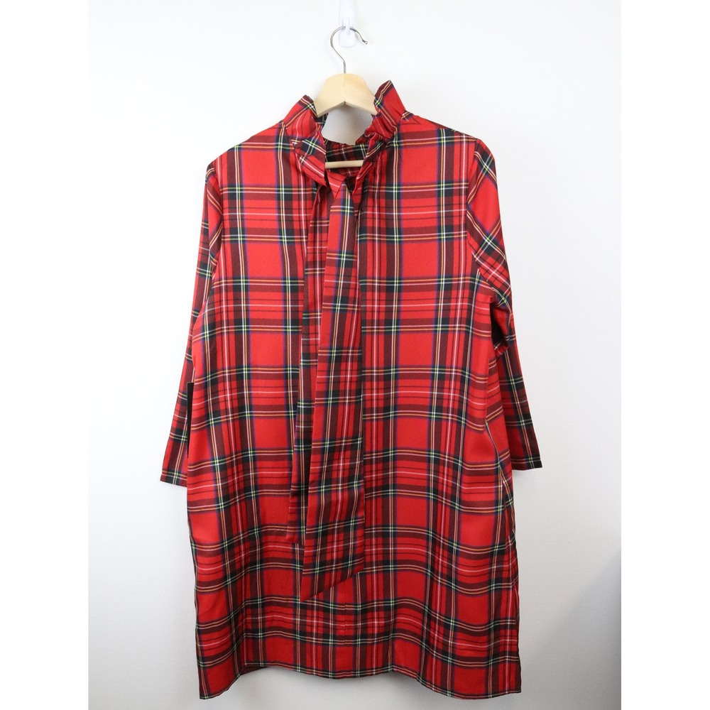 NWT Tuckernuck Daphne Dress Large Royal Stewart Tartan Plaid Ruffle Neck Tie - Picture 3 of 11